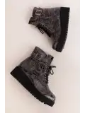 Gondol Kadın Hakiki Deri Dolgu Topuklu Hafif Bot ast.8525 Siyah Croco