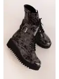Gondol Kadın Hakiki Deri Dolgu Topuklu Hafif Bot ast.8525 Siyah Croco