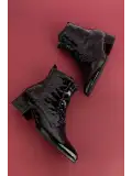 Gondol Kadın Hakiki Deri Kısa Topuklu Şık Bot ast.8154 Siyah Croco