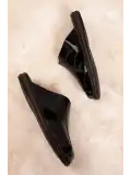 Gondol Hakiki Deri Önü Kapalı Yumusak Taban Terlik kml.103 siyah rugan