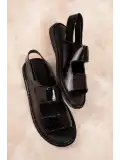 Gondol Hakiki Deri Anatomik Taban Hac Umre Erkek Sandalet kml.1222 siyah rugan
