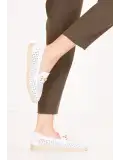 Gondol Kadın Hakiki Deri Yazlı Lazer Delikli Şık Loafer anl.2999 Beyaz