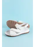 Gondol Kadın Hakiki Deri Anatomik Taban Sandalet iz.4601 Beyaz