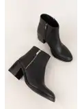 Gondol Hakiki Deri Orta Boy Topuklu Sade Günlük Bot Belicia Siyah