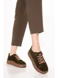 Gondol Hakiki Deri Günlük Rahat Lastik Bağcıklı Casual Ayakkabı in.525 Haki Süet