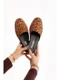 Gondol Kadın İçi Dışı Hakiki Deri Şık Ev Terliği Özl.960 Taba Leopar
