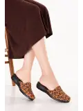 Gondol Kadın İçi Dışı Hakiki Deri Şık Ev Terliği Özl.960 Taba Leopar