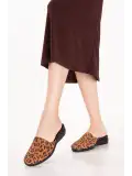 Gondol Kadın İçi Dışı Hakiki Deri Şık Ev Terliği Özl.960 Taba Leopar