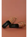 Gondol Kadın İçi Dışı Hakiki Deri Şık Ev Terliği Özl.960 Taba Leopar