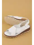 Gondol Hakiki Deri Günlük Çapraz Bant Sandalet rh.018 Beyaz
