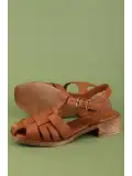 Gondol Kadın Hakiki Deri Kısa Topuklu Günlük Sandalet iz.10316 Taba