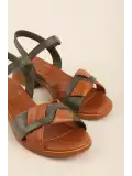 Gondol Kadın Hakiki Deri Kısa Topuklu Günlük Sandalet iz.23106 Haki - Taba