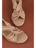 Gondol Hakiki Deri Topuklu Klasik Günlük Sandalet ez.2213ms Bej