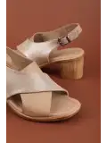 Gondol Hakiki Deri Topuklu Klasik Günlük Sandalet ez.2205sd Vizon Bej