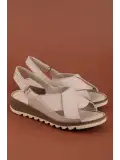 Gondol Hakiki Deri Günlük Çapraz Bant Sandalet rh.018 Gri
