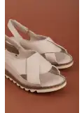 Gondol Hakiki Deri Günlük Çapraz Bant Sandalet rh.018 Gri
