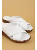 Gondol Hakiki Deri Dolgu Topuklu Günlük Çapraz Bant Terlik rh.043 Beyaz