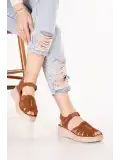 Gondol Hakiki Deri Rahat Günlük Sandalet rh.452 Taba Süet