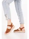 Gondol Hakiki Deri Rahat Günlük Sandalet rh.452 Taba Süet