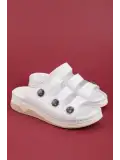 Gondol Hakiki Deri Rahat Konforlu 3 Bant Tasarım Terlik rh.15 Beyaz