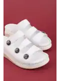 Gondol Hakiki Deri Rahat Konforlu 3 Bant Tasarım Terlik rh.15 Beyaz