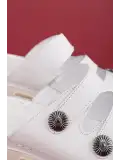 Gondol Hakiki Deri Rahat Konforlu 3 Bant Tasarım Terlik rh.15 Beyaz