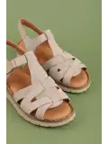 Gondol Hakiki Deri Dolgu Topuklu Günlük Sandalet rh.451 Bej Süet