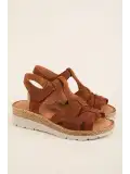 Gondol Hakiki Deri Dolgu Topuklu Günlük Sandalet rh.451 Taba Süet
