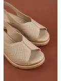 Hakiki Deri Kadın Rahat Günlük Sandalet elnr.564 Bej