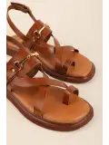 Gondol Hakiki Deri Vaketa Parmak Arası Sandalet crm.501  Taba