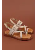 Gondol Hakiki Deri Vaketa Parmak Arası Sandalet crm.501  Vizon