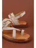 Gondol Hakiki Deri Vaketa Parmak Arası Sandalet crm.501  Vizon