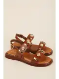Gondol Hakiki Deri Vaketa Tarzı Günlük Sandalet crm.252 Taba