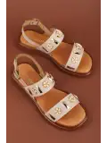 Gondol Hakiki Deri Vaketa Tarzı Günlük Sandalet crm.252 Vizon