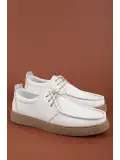 Gondol Erkek Hakiki Deri Casual Derby Ayakkabı (Moc-Toe) cz.102 Beyaz