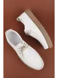 Gondol Erkek Hakiki Deri Casual Derby Ayakkabı (Moc-Toe) cz.102 Beyaz