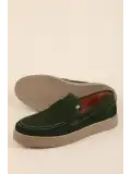 Gondol Erkek Hakiki Deri Casual Flötr Ayakkabı (Moc-Toe) cz.464 Haki