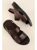 Gondol Erkek Hakiki Deri Günlük Rahat Taban Sandalet hkm.181 Kahverengi