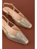 Gondol Kadın Hakiki Deri İnce Stiletto Topuklu Ayakkabı brgl.6136 Gold
