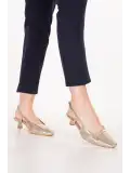 Gondol Kadın Hakiki Deri İnce Stiletto Topuklu Ayakkabı brgl.6136 Gold