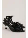 Gondol Kadın Hakiki Deri İnce Stiletto Topuklu Ayakkabı brgl.6159 Siyah Rugan