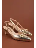 Gondol Kadın Hakiki Deri İnce Stiletto Topuklu Abiye Ayakkabı brgl.5793 Gold