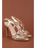 Gondol Kadın Hakiki Deri İnce Stiletto Topuklu Abiye Ayakkabı brgl.6226 Gold