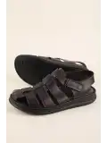 Gondol Erkek Hakiki Deri Günlük Rahat Taban Sandalet hkm.32 Kahverengi
