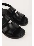 Gondol Erkek Hakiki Deri Günlük Rahat Taban Sandalet hkm.113 Siyah