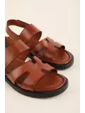 Gondol Erkek Hakiki Deri Günlük Rahat Taban Sandalet hkm.113 Taba