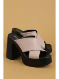 Gondol Hakiki Deri Platform Taban Topuklu Terlik pkr.66001 Buz Gri