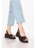 Gondol Hakiki Deri Platform Taban Sandalet pkr.64003 Kahverengi