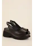 Gondol Hakiki Deri Platform Taban Sandalet pkr.64003 Kahverengi