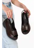 Gondol Hakiki Deri Platform Taban Sandalet pkr.64003 Kahverengi